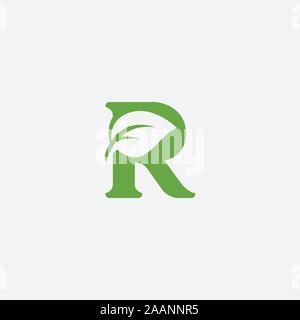 Vector green eco logo alphabet avec des feuilles, vert, l'icône vecteur Alphabet Eco R initial avec la nature de l'inspiration de conception de logo. Illustration de Vecteur