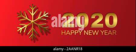 Illustration 3D réaliste de flocon métallique brillant. Carte de vœux, invitation bonne année 2020 et Noël. Vector Illustration de Vecteur