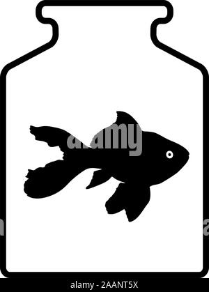 Silhouette noire de poissons d'aquarium dans un pot avec de l'eau sur fond blanc. Illustration de Vecteur