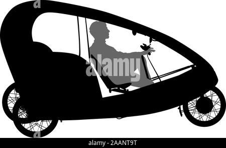 Silhouette d'un homme de tricycle sur fond blanc. Illustration de Vecteur