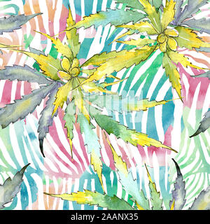 Le Cannabis feuilles vertes. Jardin botanique des plantes feuilles feuillage floral. Illustration à l'aquarelle. Aquarelle Dessin aquarelle de mode. Zone transparente Banque D'Images