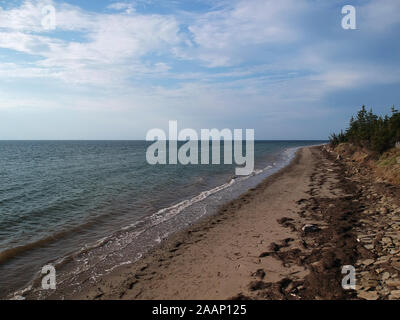 Vue aérienne de la plage de l'Île Miscou, Péninsule acadienne, Nouveau-Brunswick, Canada East Banque D'Images