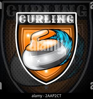 La pierre jaune de curling avec blue wind ou sentier de glace au centre du bouclier. Logo sport pour toute équipe ou de championnat Illustration de Vecteur