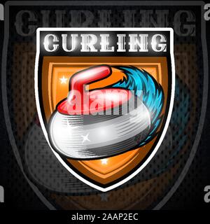 Avec pierre rouge Curling blue wind ou sentier de glace au centre du bouclier. Logo sport pour toute équipe ou de championnat Illustration de Vecteur