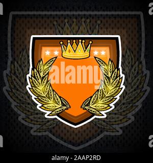 Couronne d'or avec couronne en centre de protection. Logo Sport pour n'importe quel jeu ou de championnat Illustration de Vecteur