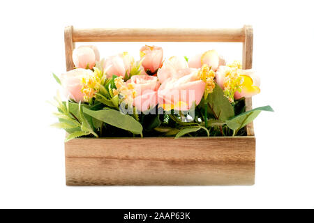 Ensemble de fleur rose rose isolé sur fond blanc en pot Banque D'Images