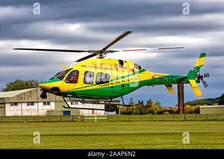 L'Air Ambulance, Wiltshire (C-GZLQ) G-WLTS Bell 429, hélicoptère à l'atterrissage à l'urgence Services Show 2018 Banque D'Images