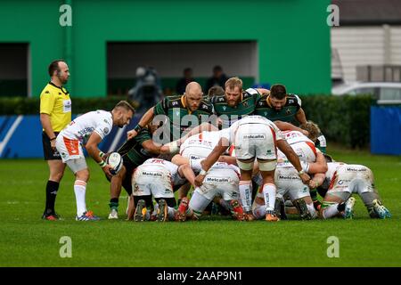 Treviso, Italie. 23 Nov, 2019. saintsduring de Northampton scrum Benetton Treviso vs Northampton Saints, Rugby Heineken Cup Champions à Trévise, en Italie, le 23 novembre 2019 - LPS/crédit : Ettore Ettore Griffoni Griffoni/LPS/ZUMA/Alamy Fil Live News Banque D'Images