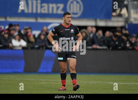 Hendon. United Kingdom. 23 novembre 2019. Manu Vunipola (sarrasins). Saracens v Ospreys. Piscine 4. Heineken Cup Champions. Deuxième (2e) tour. Allianz Park. Hendon. Londres. UK. Garry Crédit/Sport sous gaine en images/Alamy Live News. Banque D'Images