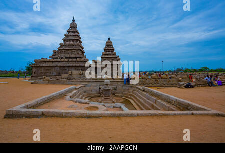 Shore Temple - faite de pierre monolithique - à Mahabalipuram (Inde) Banque D'Images