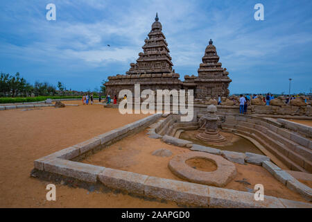 Shore Temple - faite de pierre monolithique - à Mahabalipuram (Inde) Banque D'Images