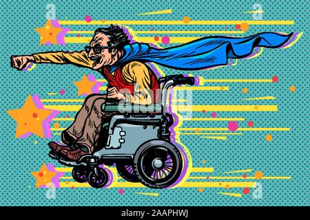 Utilisateur de fauteuil roulant actif homme handicapé Illustration de Vecteur