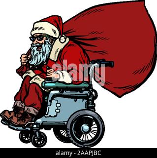 Le Père Noël est un utilisateur de fauteuil roulant actif désactivé. Noël et Nouvel an Illustration de Vecteur