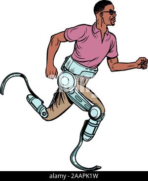 Mobilité african man courir avec les jambes de prothèses Illustration de Vecteur