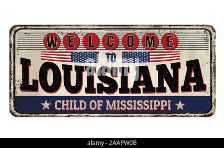 Bienvenue à Louisiane vintage métal rouillé signe sur un fond blanc, vector illustration Illustration de Vecteur