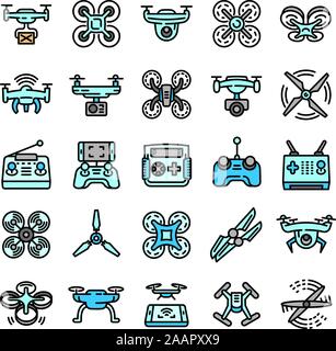 Drone icons set. Contours ensemble d'icônes vectorielles de drones pour la conception web isolé sur fond blanc Illustration de Vecteur