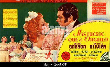 GREER GARSON comme Elizabeth Bennett Laurence Olivier comme M. Darcy HEATHER ANGEL comme Kitty Bennett ANN RUTHERFORD que Lydia Bennett MARSHA HUNT comme Mary Bennett et MARY BOLAND que Mme Bennet dans ORGUEIL ET PRÉJUGÉS 1940 réalisateur Robert Z. Leonard roman Jane Austen scénario Aldous Huxley et Jane Murfin Metro Goldwyn Mayer Banque D'Images