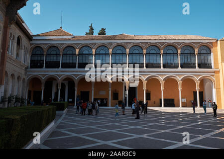 Le Patio de la Montería - Le royal palais Alcázar de Séville, Andalousie, espagne. Banque D'Images