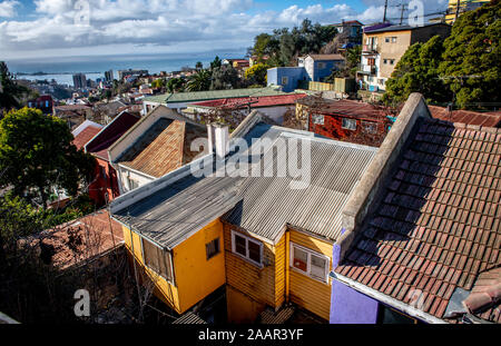 La colline pittoresque port de Valparaiso, Chili. Banque D'Images