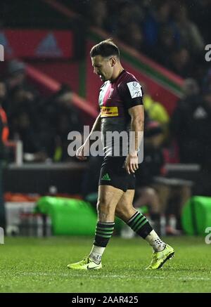 Twickenham. United Kingdom. 23 novembre 2019. Danny Care (REDS). Harlequins v Bath Rugby. Piscine 3. Heineken Cup Champions. Deuxième (2e) tour. Twickenham Stoop. Twickenham. Londres. UK. Garry Crédit/Sport sous gaine en images/Alamy Live News. Banque D'Images