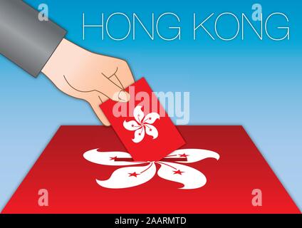Hong Kong, élections, main dans une urne avec drapeau national rouge, Hong Kong, Chine Illustration de Vecteur