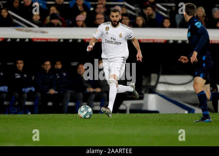 Madrid, Espagne. 23 Nov, 2019. Match de football de la Liga 14 Real Madrid contre le Real Sociedad tenue au Santiago Bernabeu, à Madrid. Karim Benzema joueur du Real Madrid et A. Crédit photo : dpa alliance/Alamy Live News Banque D'Images