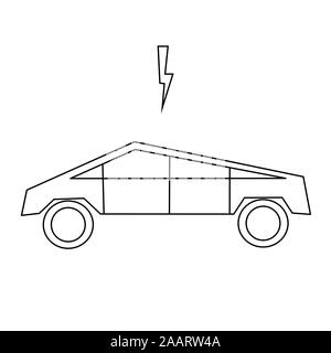 Cybertruck. Piles électriques véhicule utilitaire léger avec corps polygonal de style. Silhouette voiture faite avec ligne noire sur fond blanc. Le Stoc Illustration de Vecteur