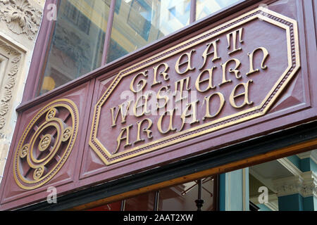 Great Western Arcade signe, Colmore Row, Birmingham, West Midlands, England, B2 5HU Banque D'Images