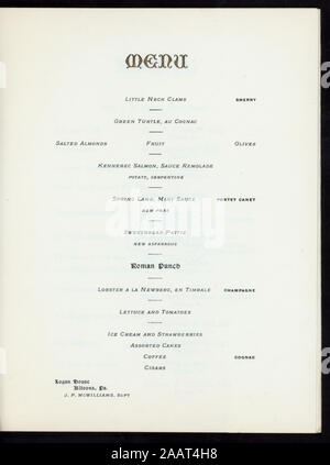 Dîner POUR LA POSE DE LA PIERRE ANGULAIRE DE LA NOUVELLE POSTE (détenues par des citoyens) ALTOONA (at) LOGAN,maison,ALTOONA (PA) ; hôtel immeuble ancien;;VINS TOASTS;PROGRAMME MUSICAL;RED,WHITE,rubans bleus à gauche ; LE DÎNER POUR LA POSE DE LA PIERRE ANGULAIRE DE LA NOUVELLE POSTE [détenus par] CITOYENS D'ALTOONA [at] LOGAN HOUSE, Altoona, PA (hôtel) ; Banque D'Images