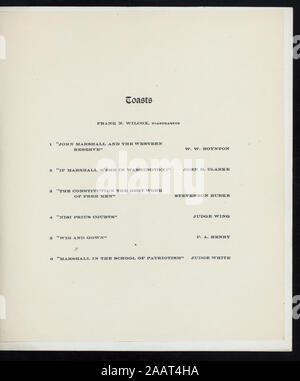 Le dîner DE JOHN MARSHALL (détenues par jour) (CLEVELAND BAR-) (at) COLONIAL HOTEL;CLEVELAND,OH (HÔTEL ; Cordon torsadé) À droite;PHOTO DE JOHN MARSHALL DANS L'IMAGE ENTRE LIVRES VINS;TOASTS ;;DÎNER POUR JOHN MARSHALL DAY [lieu] par [CLEVELAND BAR ?] [at] COLONIAL HOTEL;CLEVELAND,OH (hôtel) ; Banque D'Images