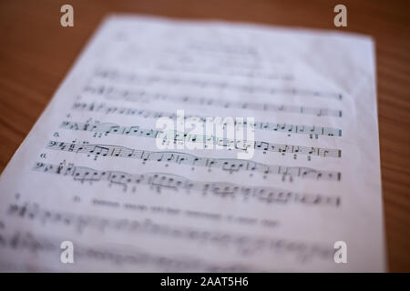 Feuille de musique close up avec selective focus Banque D'Images