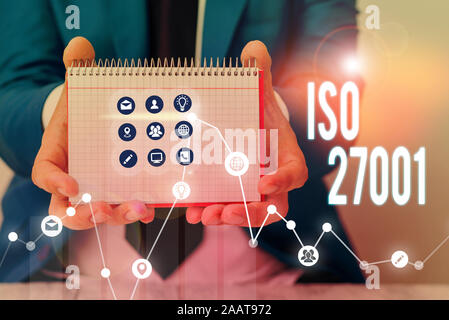 Signe texte montrant l'Iso 27001. Photo d'un texte analysisagement la sécurité de l'information system Banque D'Images