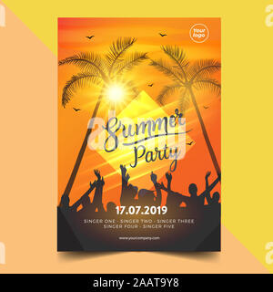 IIlustration vecteur Dance Club Night Summer Party Flyer Affiche de modèle de mise en page. Disco musique haut Design de bannières. - Vector Banque D'Images