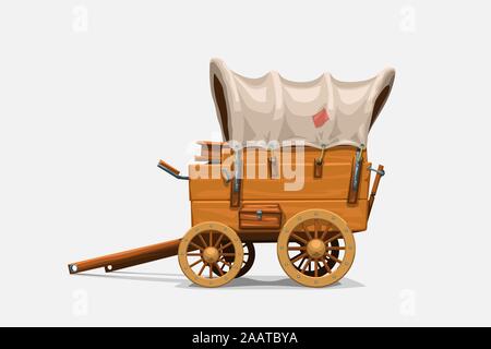 Wagon en bois vintage on white Illustration de Vecteur