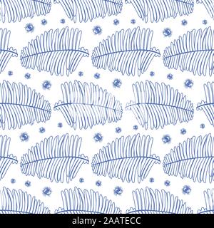 Blanc vecteur illustration botanique de fougères de répétition 04. Silhouette de isolés de plantes tropicales. Idéal pour scrapbooking, tissu et Illustration de Vecteur