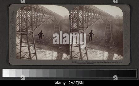 Dixon crossing Niagara ci-dessous le grand pont cantilever, USA Don de Robert Dennis, 1982 et Mme George R. Collins, 1993. Robert Dennis Collection de vues stéréoscopiques. Certaines vues d'auteur par George Barker. Titre conçu par cataloger. Elles sont numérotées 1 à 18, 29, 73-75. Vues des chutes du Niagara Falls, y compris la suspension et ponts cantilever, scènes d'hiver dont la luge, Maid of the Mist, y compris l'avis de passagers dans des vêtements de pluie, railroad en aval des chutes, les touristes l'affichage des chutes. Certaines vues en double. ; Dixon crossing Niagara ci-dessous le grand pont en porte-à-faux), États-Unis Banque D'Images