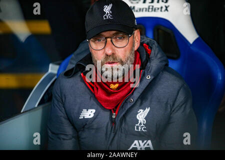 Londres, Royaume-Uni. 23 Nov, 2019. Jürgen Klopp manager de Liverpool au cours de la Premier League match entre Liverpool et Crystal Palace à Selhurst Park, Londres, Angleterre. Smeeth photo de Tom. Usage éditorial uniquement, licence requise pour un usage commercial. Aucune utilisation de pari, de jeux ou d'un seul club/ligue/dvd publications. Credit : UK Sports Photos Ltd/Alamy Live News Banque D'Images