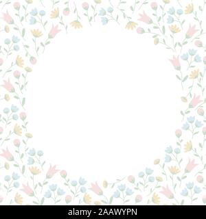 Floral frame ronde avec des fleurs sauvages dans des couleurs pastel. Motif floral d'été isolé sur fond blanc. Illustration vecteur EPS10 Illustration de Vecteur