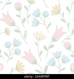 Modèle transparent avec des fleurs sauvages dans des couleurs pastel. Floral background d'été. Illustration vecteur EPS10 Illustration de Vecteur