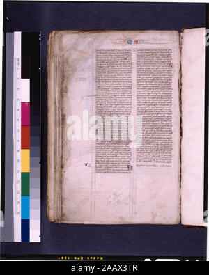 Dans la liste explicite de Ricci, Seymour, recensement des manuscrits du Moyen Âge et de la Renaissance dans les États-Unis et le Canada. New York. N.Y. : H.W. Wilson, 1935 ; et garanti, New York, N.Y. : Bibliographical Society of America, 1962. Actionnariat : administré 1715 par John Lord Percival, Baron de Burton. Plus tard la propriété de John Perceval, quatrième comte d'Egmont. Vente par Braithwaite (1834). Vendu (1836) de A. A. Smets. À partir de la R. L. Stuart collection (no. 13874), léguée en 1892. 1 scribe. 52 lignes sur deux colonnes, a statué dans l'encre brune. La mode, parfois prickings visible. Lieux de Ricci dans ce manuscrit Banque D'Images