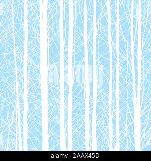 Arbres d'hiver forêt Arrière-plan, arbres sans feuilles sur fond bleu - Vector Illustration Illustration de Vecteur