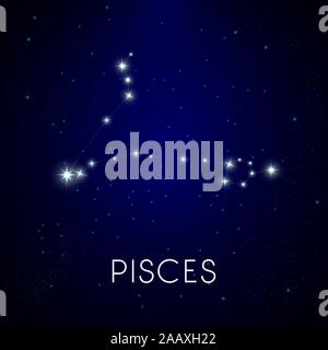 Constellation du zodiaque des poissons, l'Astrologie horoscope et étoiles dans le ciel de nuit Illustration de Vecteur