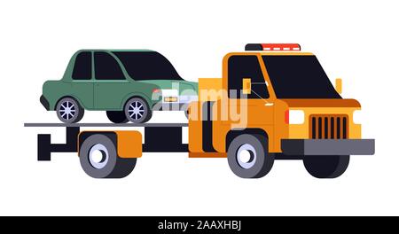 Voiture cassée évacuation sur camion de remorquage, assistance routière Illustration de Vecteur