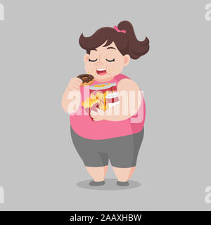 Big Fat Woman profiter manger donut snack-, nutrition, perdre du poids concept Soins Banque D'Images