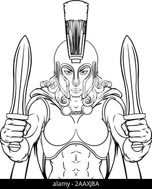 Trojan Spartan Femme guerrière Gladiator Femme Illustration de Vecteur