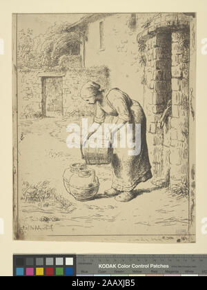 Femme de l'ONU vidant seau clichés-verre de paysan sujets. Une seule impression représente une mère et ses deux enfants, l'autre montre une femme de vider un seau. Fait partie de Samuel Putnam Avery Collection. Don de Samuel Putnam Avery, 1900. Holdings contrôlés à l'exemplaire de Loys Delteil, le peintre-graveur illustre, c. 1. S.P. Avery Collection. Titre conçu par cataloger. Citation/Référence : B28 ; Femme de l'ONU vidant seau Banque D'Images