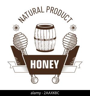 Le miel d'abeilles croquis isolés, l'icône et de l'apiculture rucher Illustration de Vecteur