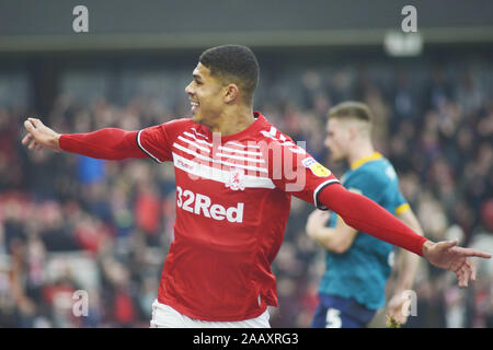 Ashley Fletcher célèbre après avoir marqué au cours de la Sky Bet match de championnat entre Middlesbrough et Hull City au stade Riverside, Middlesbrough le dimanche 24 novembre 2019. Banque D'Images