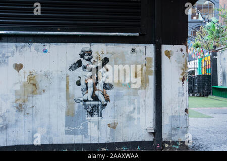 L'Art de rue dans le parc du cargo de nuit sur Rivington Street, Shoreditch, London, UK Banque D'Images