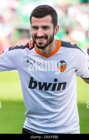 Séville, 23-11-2019. Primera Division Ligue espagnole. LaLiga. L'Estadio Benito Villamarin. José Luis Gayá (Valence CF) durant le jeu Real Betis - Valencia CF. Banque D'Images